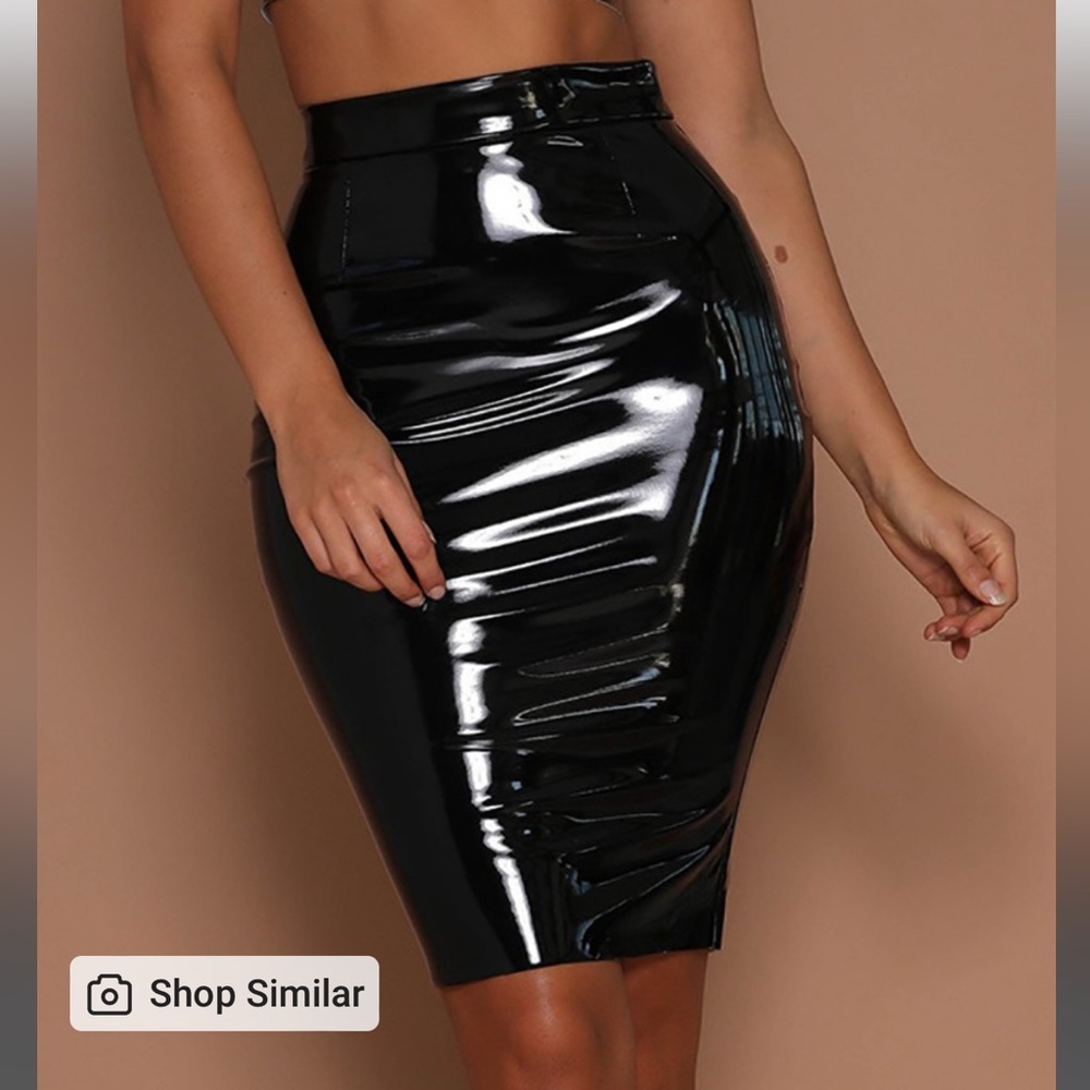 PU Leather High Waist Zipper Decor Skirt - NWT